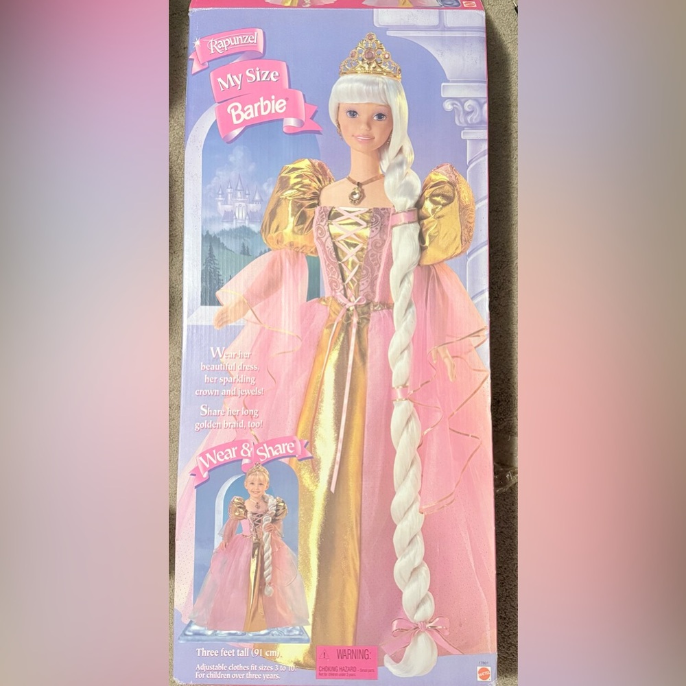 Vintage My Size Barbie White Hair Rapunzel 3 Feet Doll 1997 Mattel New Open Box!